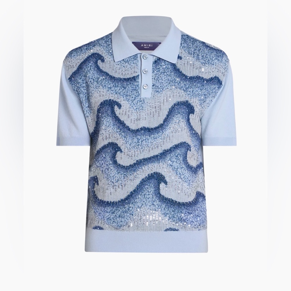 Amiri Sequin Wavy Knit Wool Polo